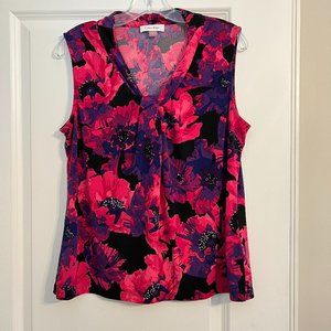 Calvin Klein Floral Sleeveless Knot Neck Blouse
